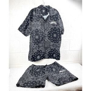 Pimperelli Paisley Black White Short Sleeve Button Front Short Set XL 2XL